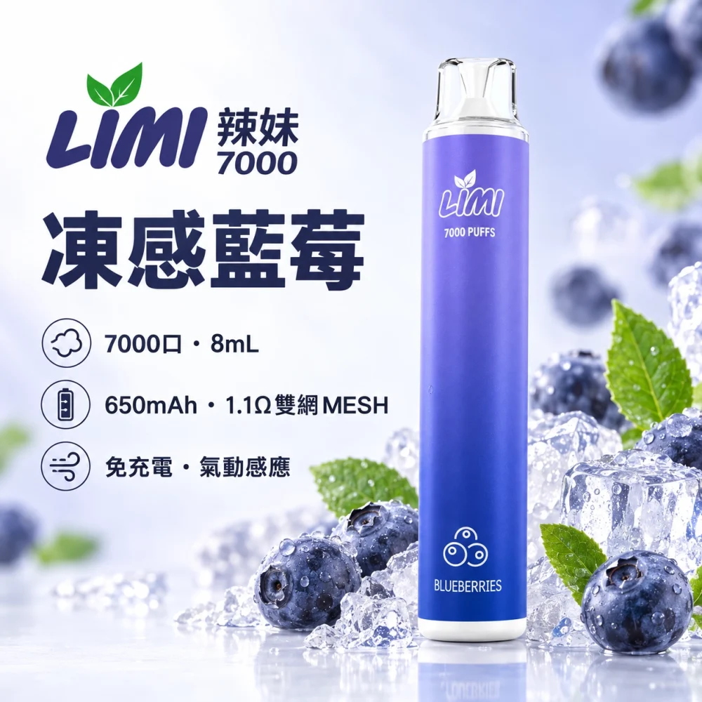 LIMI-7000口一次電子煙-凍感藍莓 LIMI 哩咪 LIMI 辣妹 7000口 拋棄式電子煙 8mL Type-C