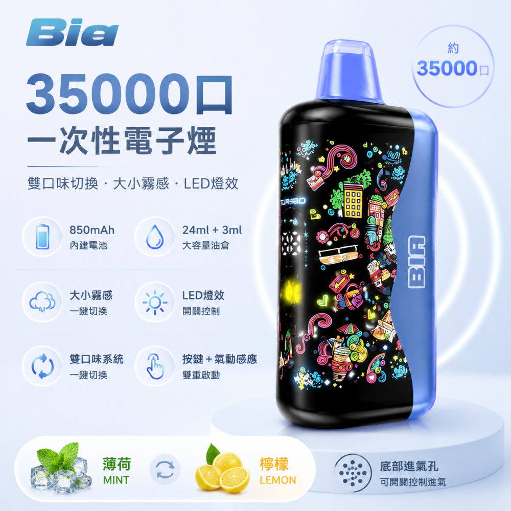 Bia 35000口 拋棄式電子煙 雙風味切換 Type-C