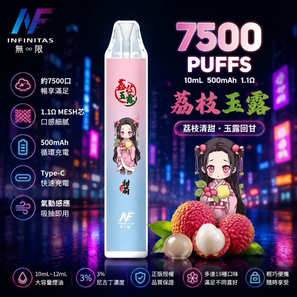 INF 無限（鬼滅之刃 聯名款） INF 無限 鬼滅之刃聯名 拋棄式電子煙 7500口 Type-C