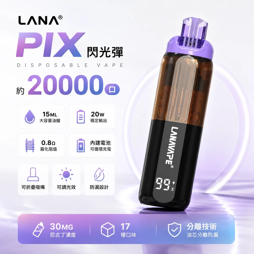 LANA PIX 閃光彈 拋棄式電子煙 20000口 Type-C