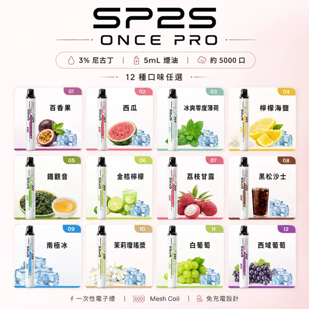 SP2S ONCE PRO 拋棄式電子煙 5000口 5mL Type-C