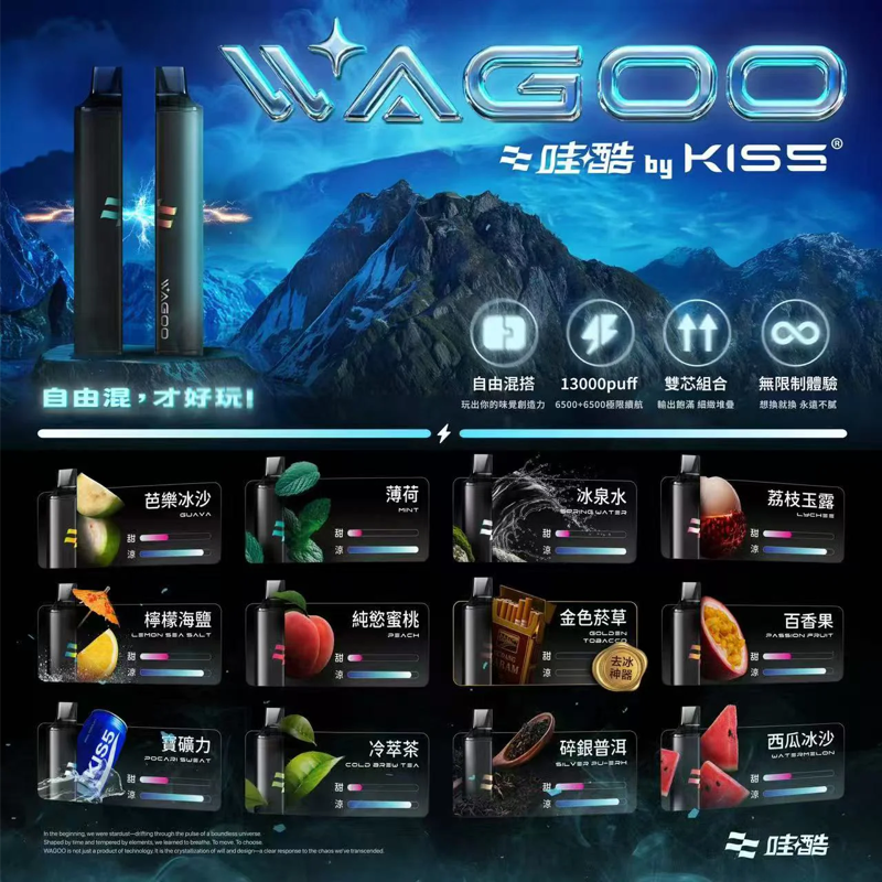 WAGOO 哇酷 & KIS5 聯名 WAGOO 哇酷 × KIS5 雙倉版 拋棄式電子煙 13000口 Type-C