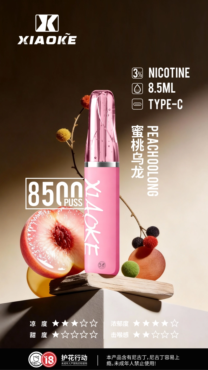 XIAOKE 梟客 口紅款 拋棄式電子煙 8500口 8.5ml 氣流可調 Type-C充電
